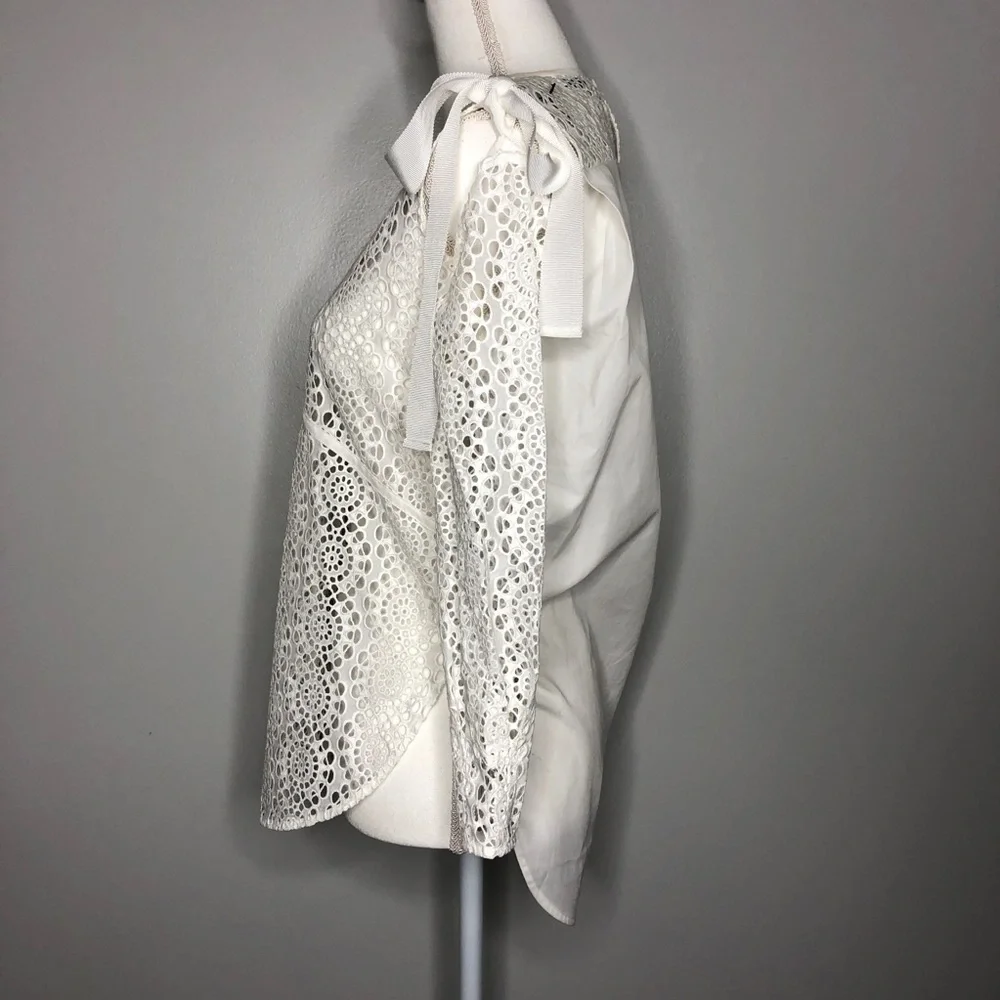 Sandro Paris Ernesto Eyelet Broderie Anglaise Blouse in Blanc - NWT